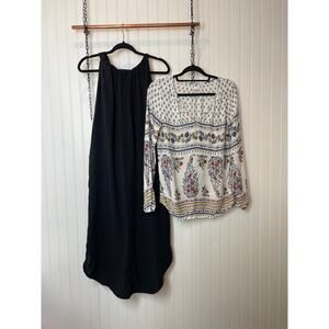 Old Navy Black Pleated Pocket Maxi Dress and White Paisley Top Bundle Size XS/S